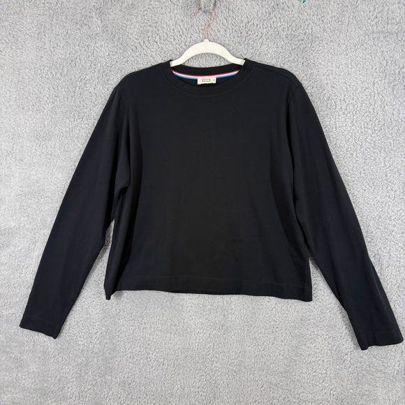 AYR The Slushy 100% Pima Cotton Long Sleeve Relaxed Crop Tee Shirt Size M Black - Picture 2 of 8
